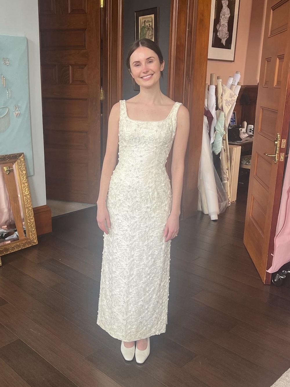 Carmen Marc Valvo Ivory Beaded Bridal Dress, Size 0